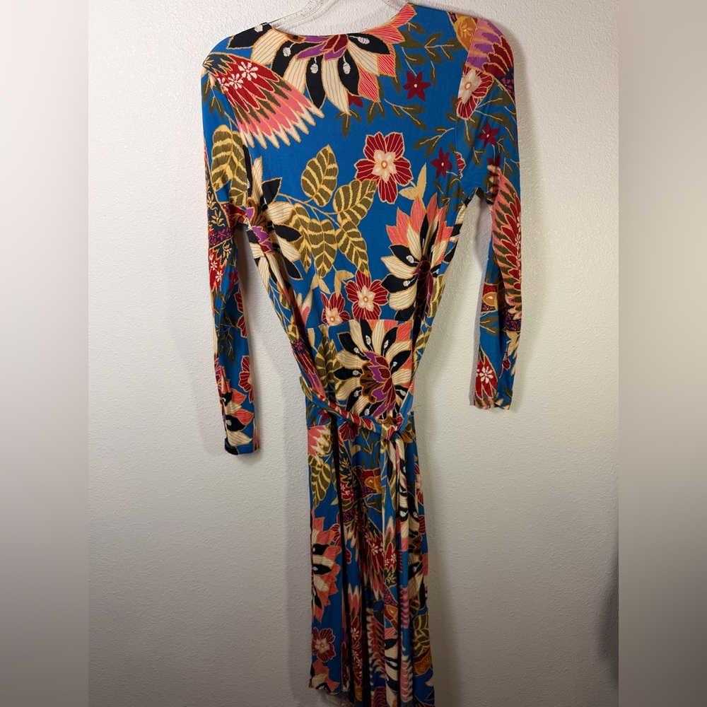 FARM Rio Turquoise Multi Floral Long Sleeve Wrap Dress - Picture 6 of 14